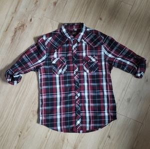 Chalc Men's Button Down Shirt (Red, Black, and White)